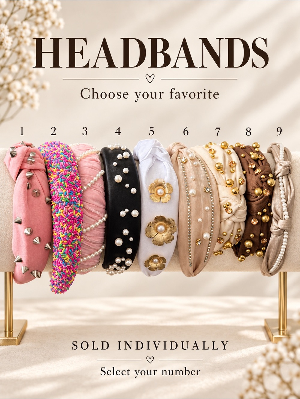 Embellished Headbands • Pearl, Studded, Floral & Sprinkle • Pick Your Style